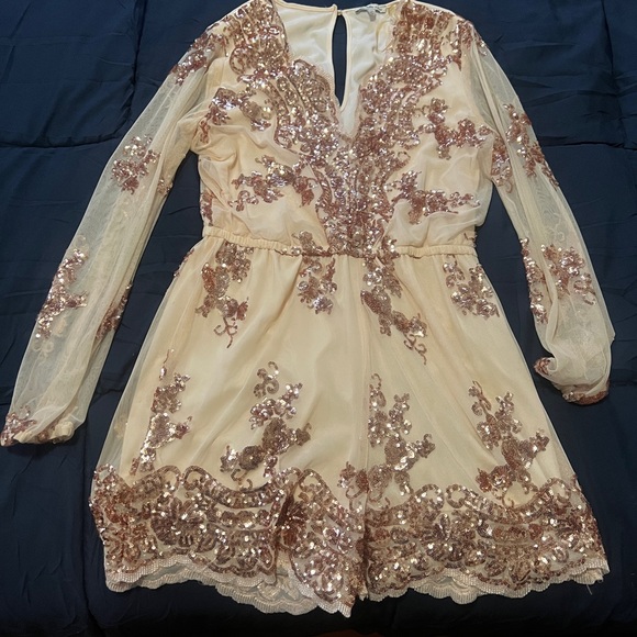 Charlotte Russe Pants - Sequin Embellished Cream Romper